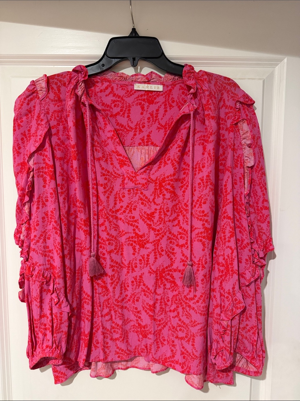 Karlie Pink with Red Floral Print Ruffle Top